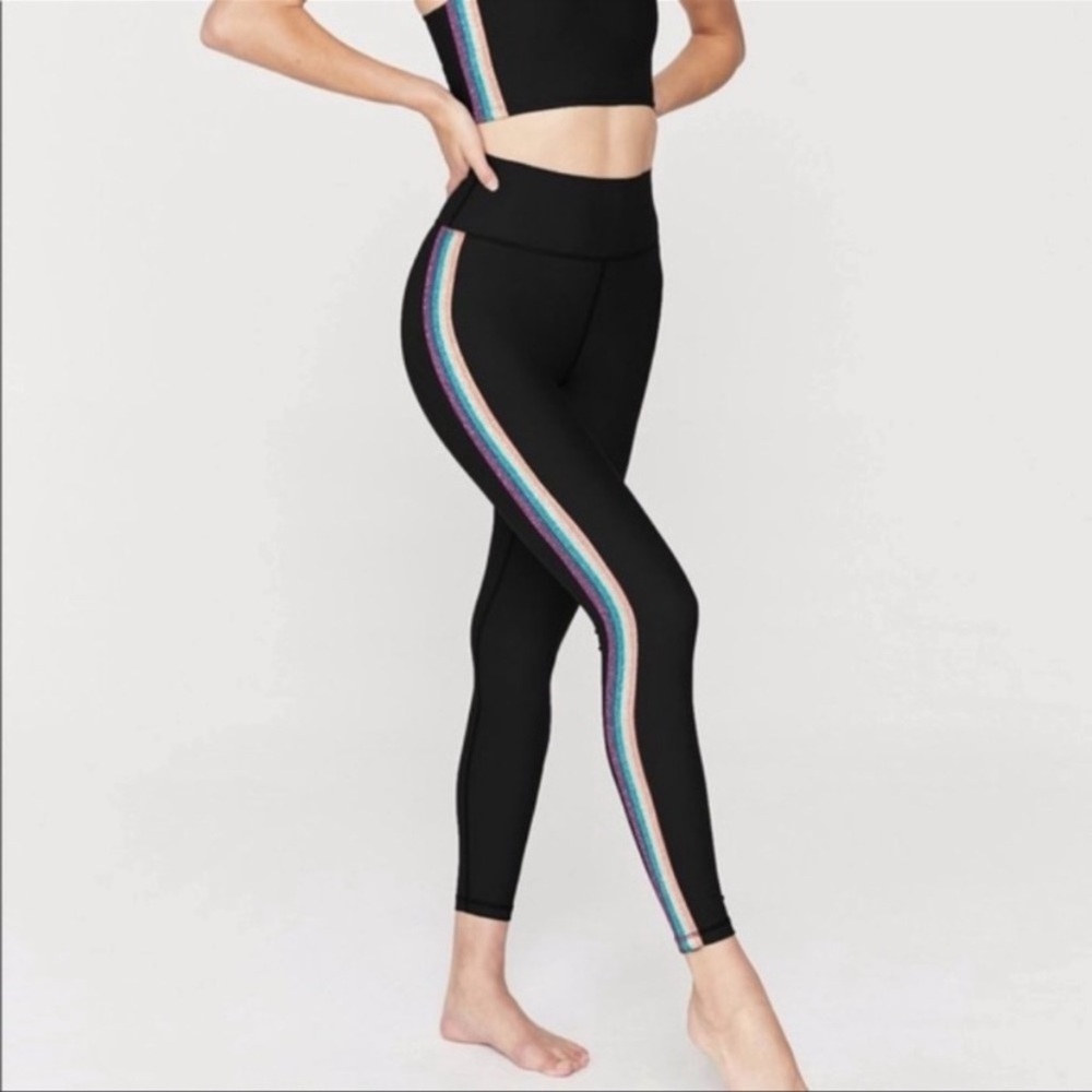 Spiritual Gangster Glitter Striped Leggings Size Extra Small